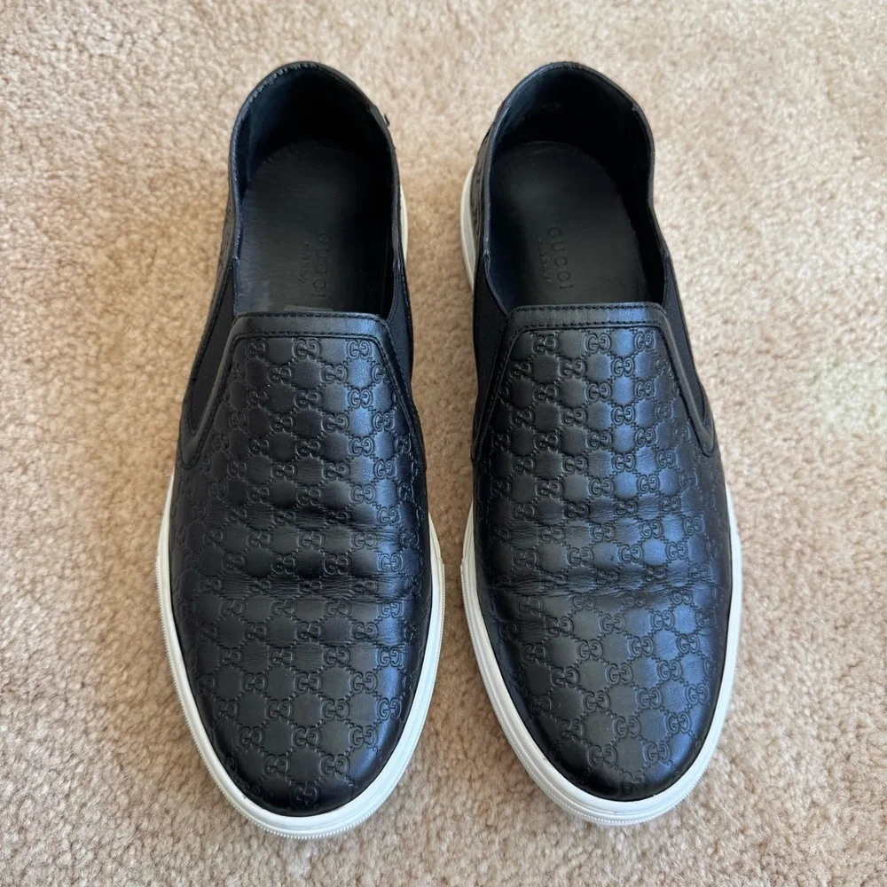 Gucci Microguccissima Black Leather Slip-On Sneakers Men's Size IT40 US6